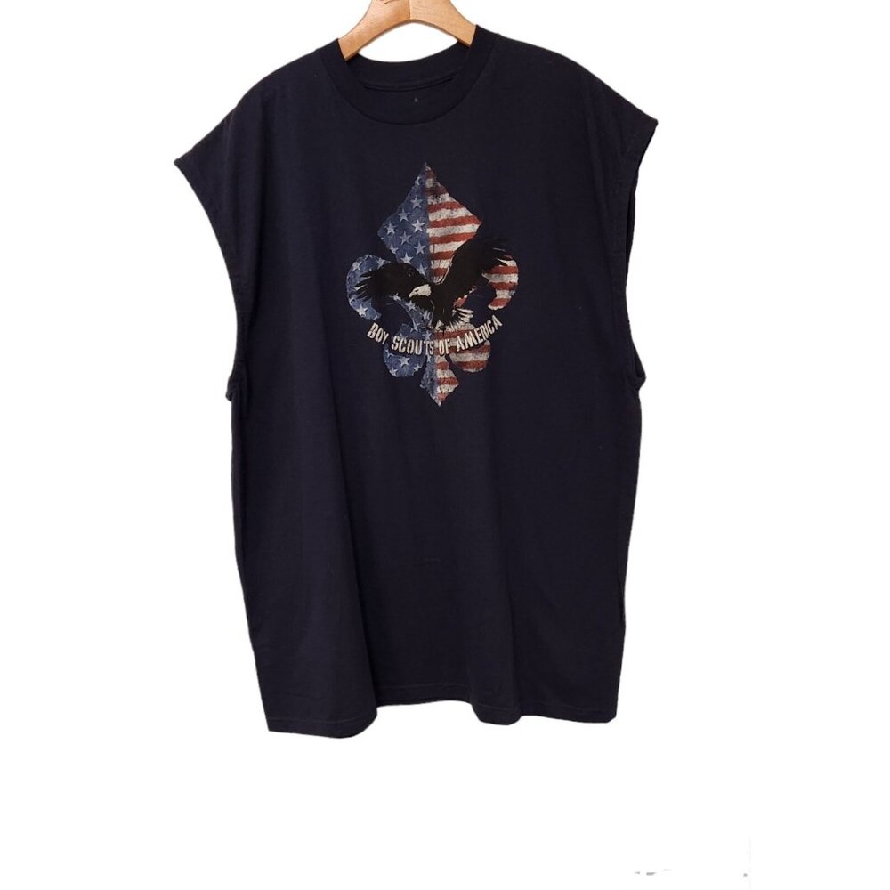 Boy Scouts of America Sleeveless T-Shirt BSA Blue‎ Muscle Flag Eagle 2XL EUC